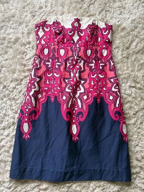 Lilly Pulitzer Blue Pink Multi-Color Strapless CHORUS GIRL BOWEN Dress 00